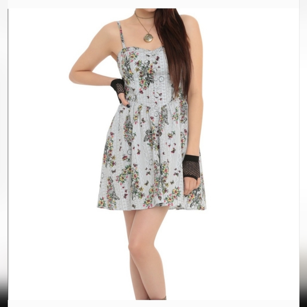 NWT Hell Bunny Elaine Kawaii butterfly Skull Pin Up fit and flare dress Medium